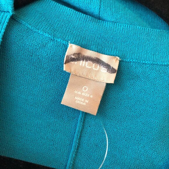 Chicos Turquoise Open Front Stitch-Detail Cardigan 3/4 Sleeve Size 0 (US Size S) - Picture 4 of 6